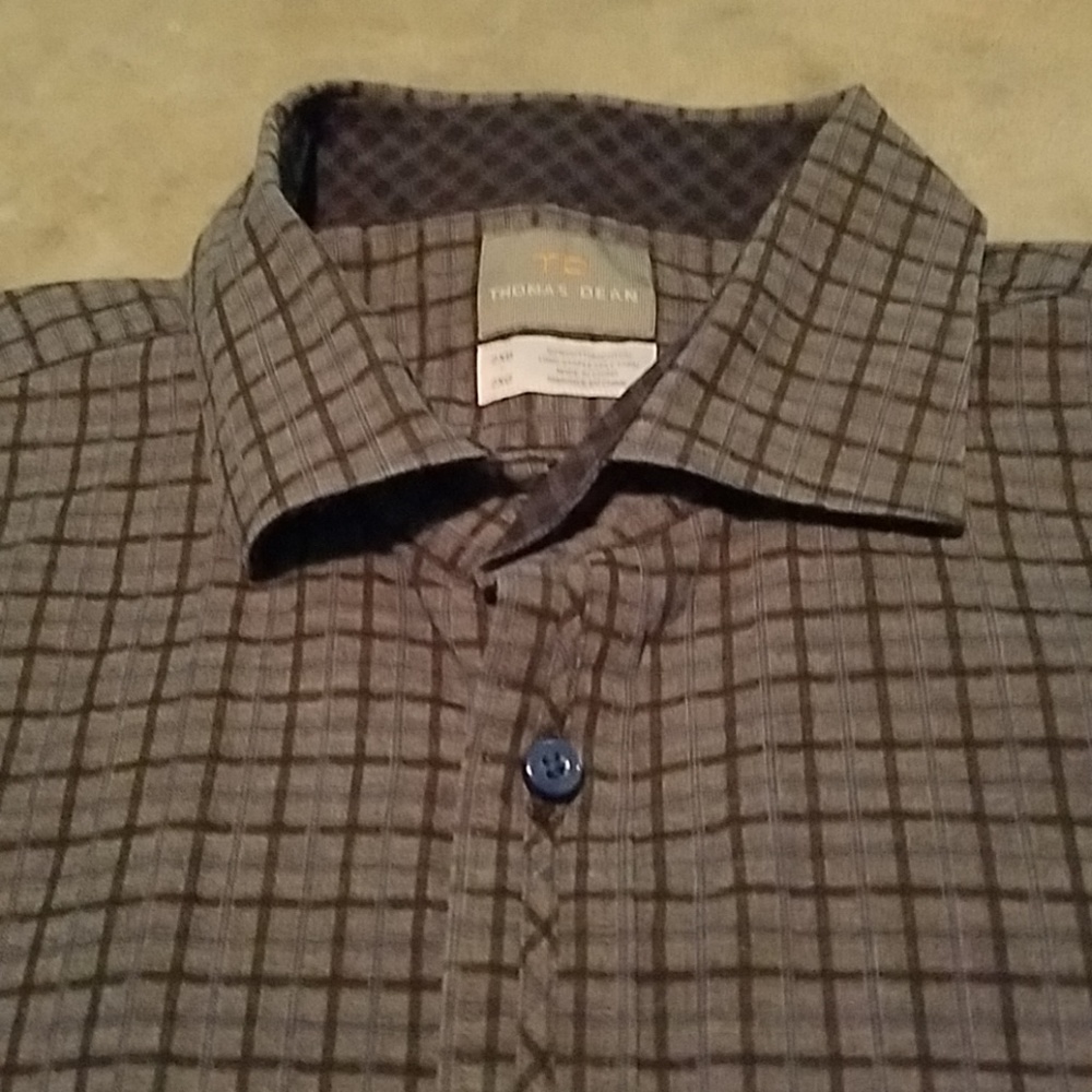 Thomas Dean Plaid Button Down Dress Shirt 2XB